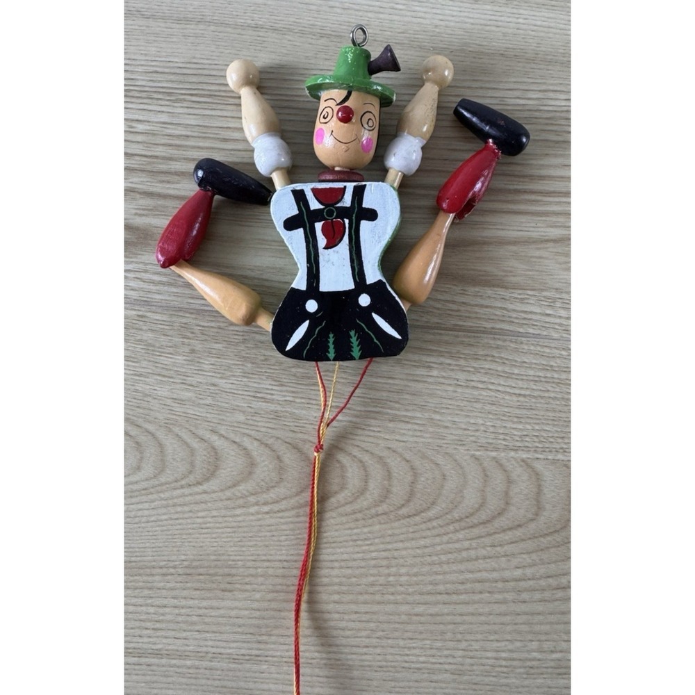 Vintage German Wooden Jumping Jack Pull String Puppet Ornament Folk Art 8" - Picture 2 of 11